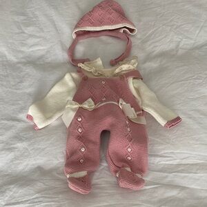 Classic Pink Knit Footie Set with Hat - Baby One-Piece